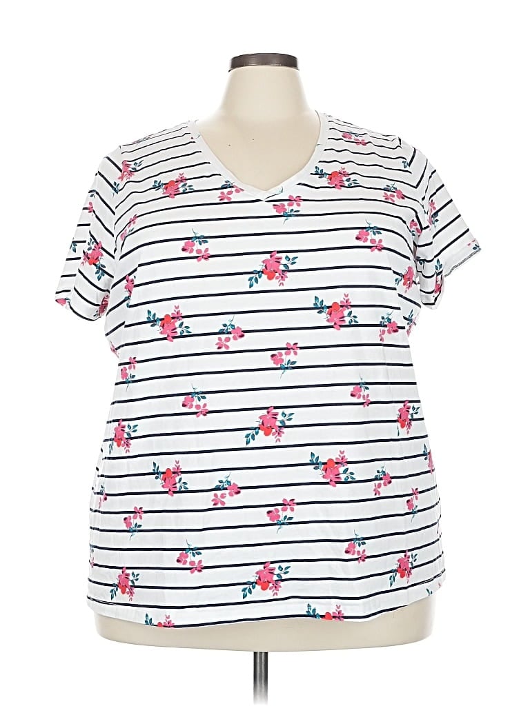 Pre-owned Woman Within Short Sleeve Top White V-neck Tops