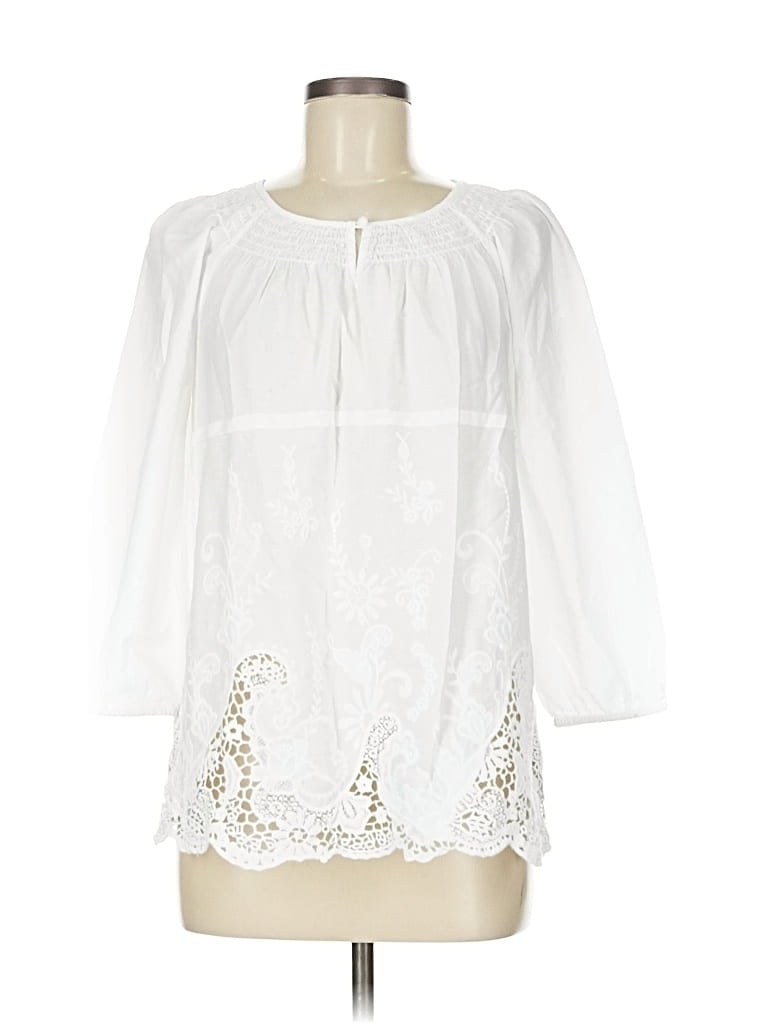Pre-owned Charter Club 3/4 Sleeve Blouse In White