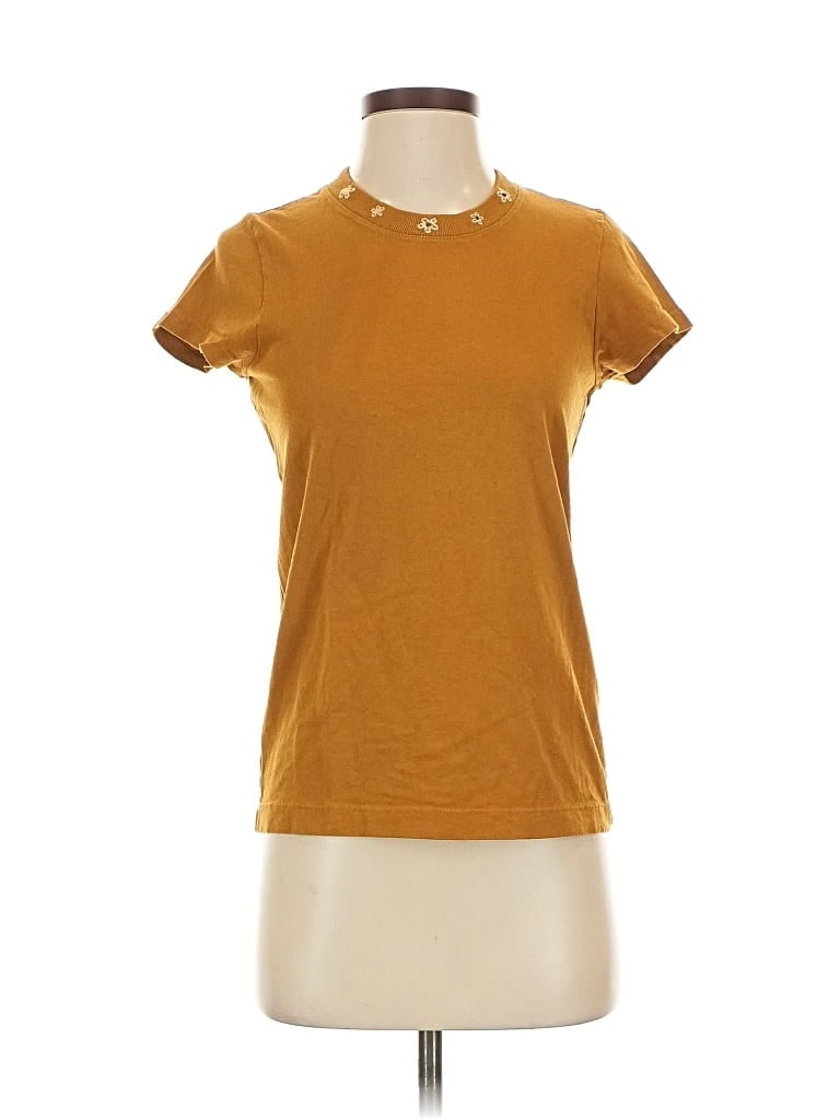 Pre-owned Rivet & Thread Short Sleeve Top Gold Crew Neck Tops
