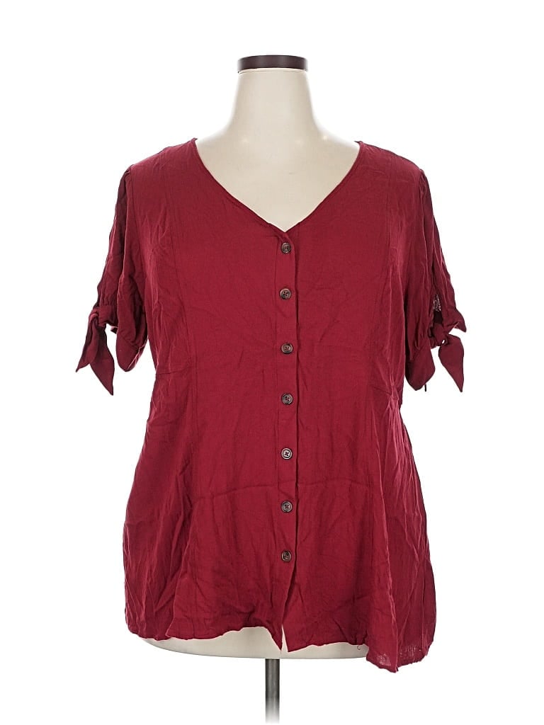 Pre-owned Torrid Short Sleeve Blouse In Burgundy