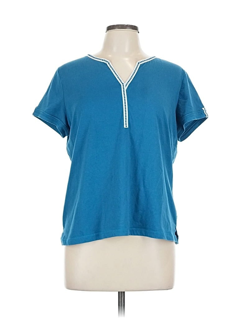 Pre-owned Karen Neuburger Collection Short Sleeve Henley Shirt In Blue