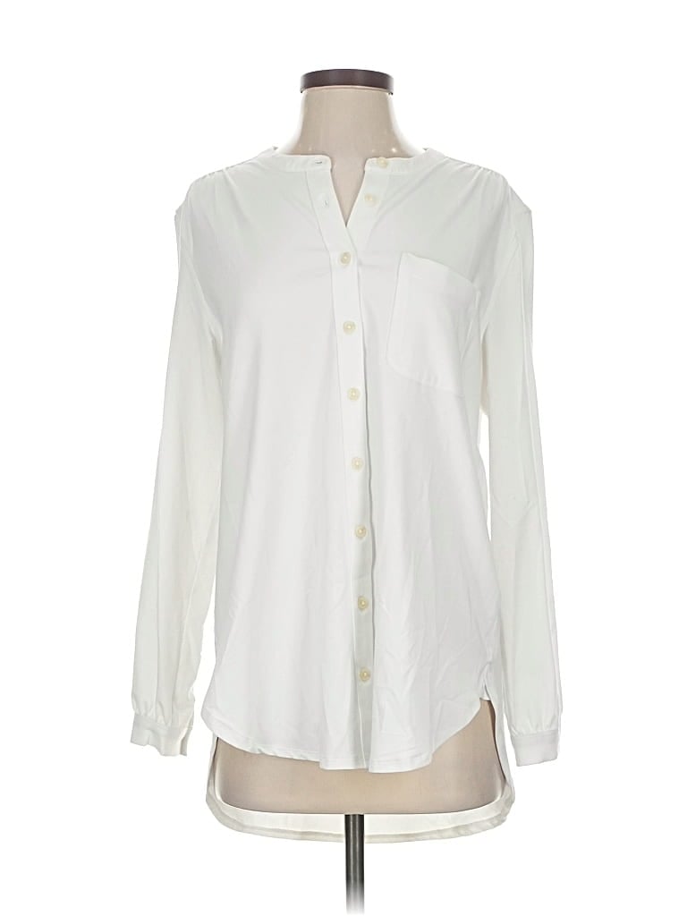 Pre-owned Lands' End Long Sleeve Blouse In White