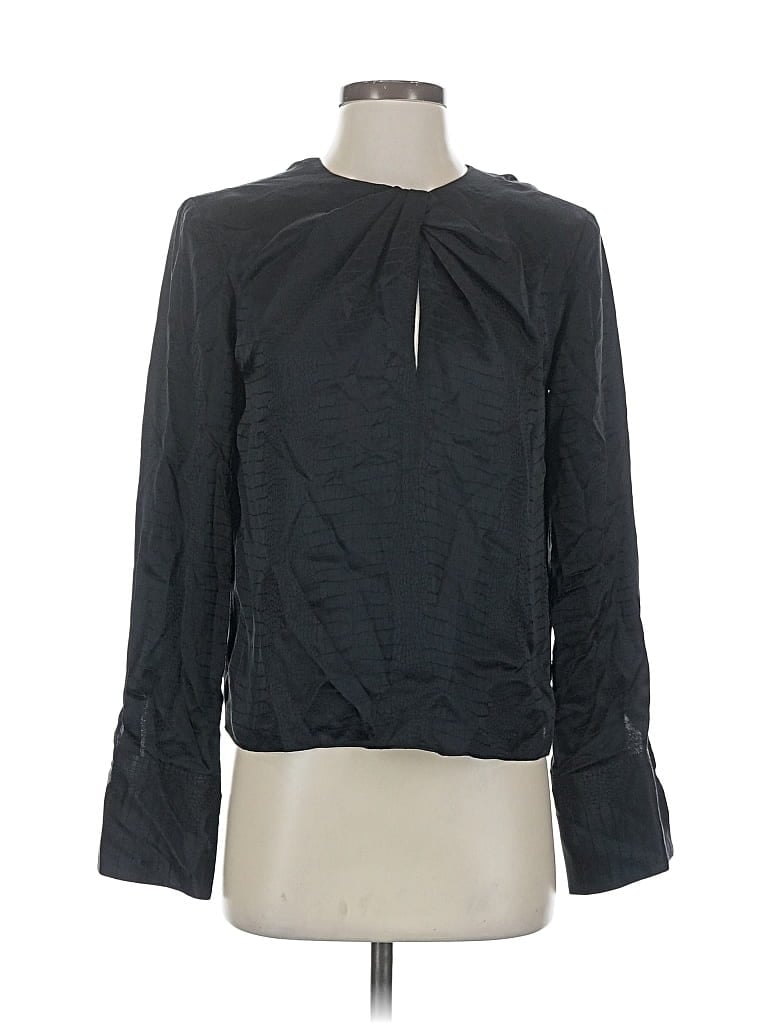 Pre-owned Frame Long Sleeve Silk Top Black Keyhole Neckline Tops