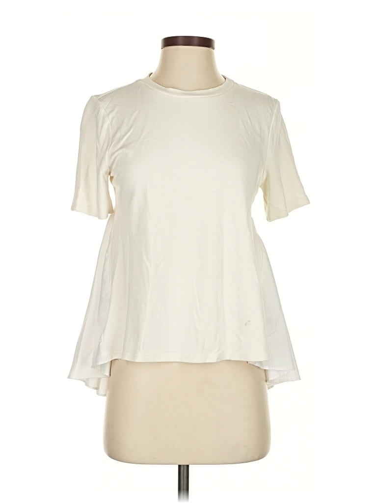 Pre-owned English Factory Short Sleeve Top Ivory Mock Neckline Tops In White