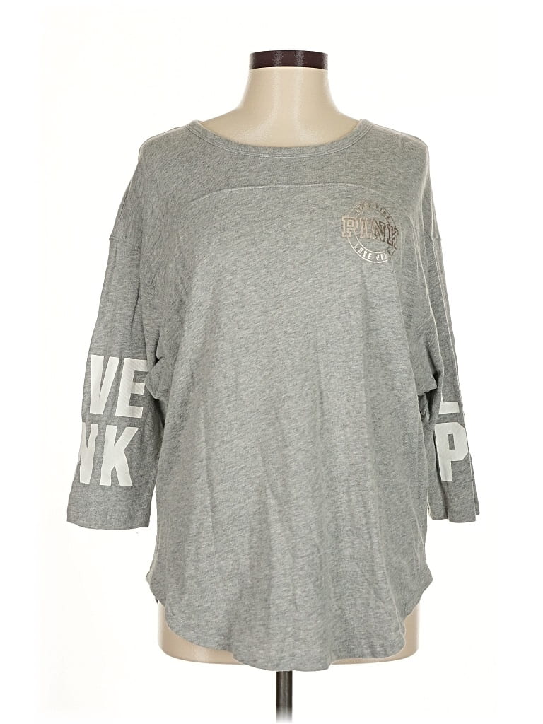 Pre-owned Victoria's Secret Pink 3/4 Sleeve T-shirt In Gray