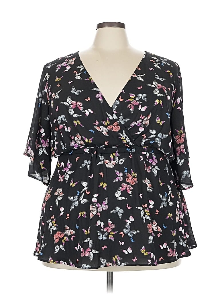 Pre-owned Torrid 3/4 Sleeve Blouse In Black