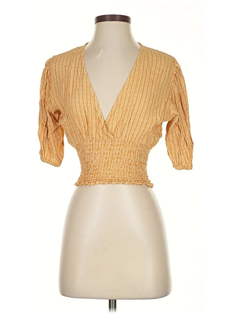 Pre-owned Faithfull The Brand 3/4 Sleeve Blouse In Gold