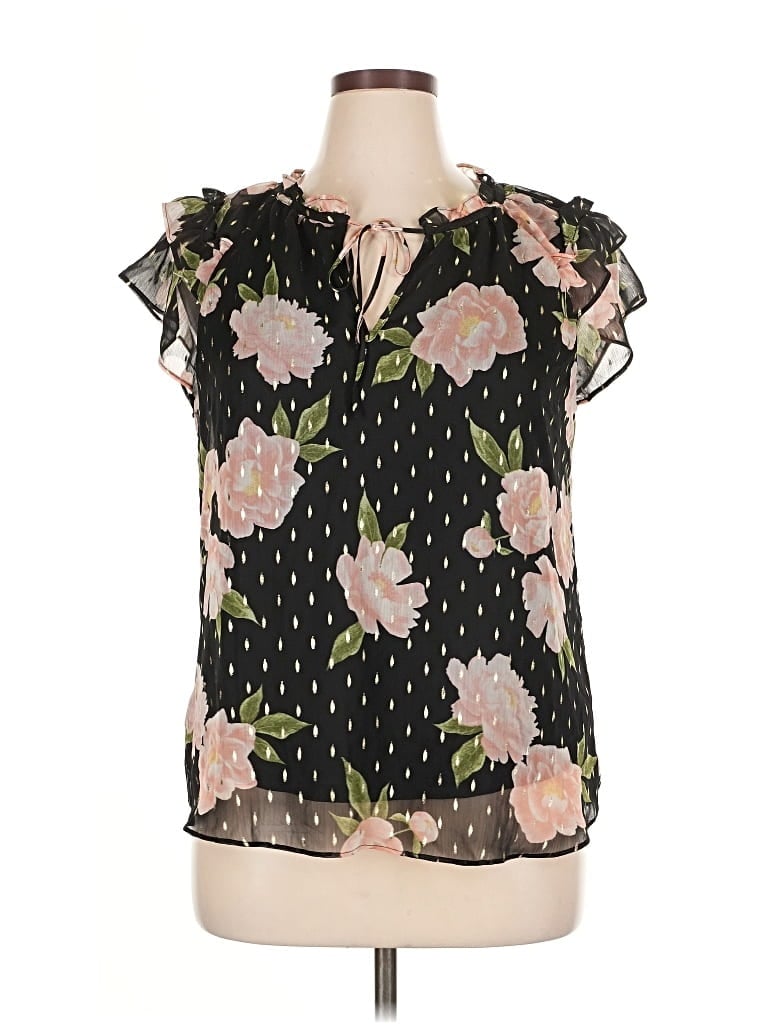 Pre-owned Haver + Blair Short Sleeve Blouse In Black