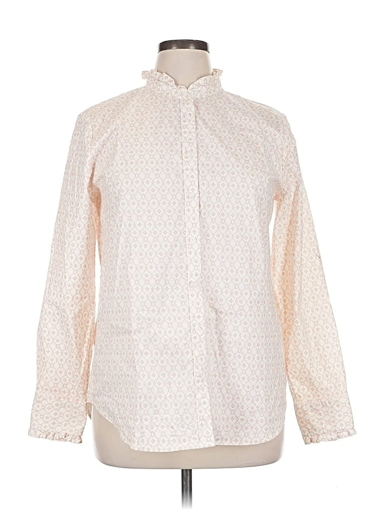 Pre-owned Lands' End Long Sleeve Blouse In White