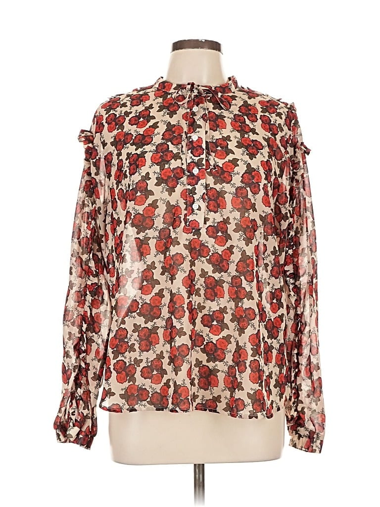 Pre-owned The Shirt By Rochelle Behrens Long Sleeve Blouse In Red