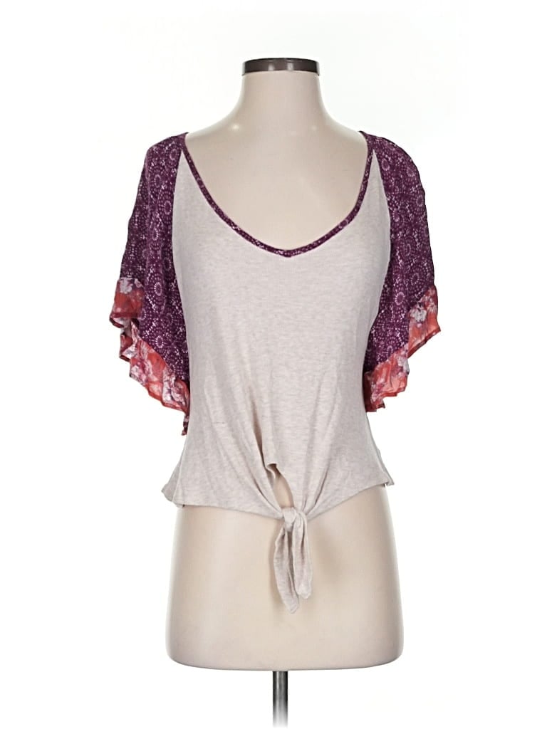 Pre-owned Altar'd State Short Sleeve Top Gray Sweetheart Neckline Tops