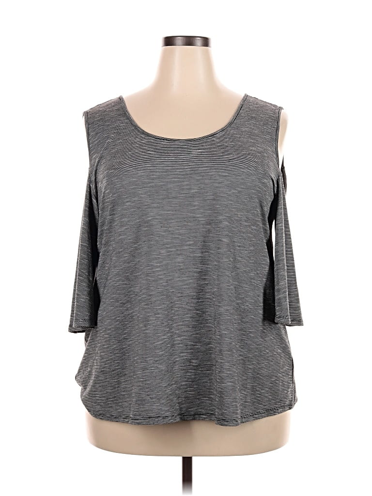 Pre-owned Lane Bryant 3/4 Sleeve Top Gray Cold Shoulder Neckline Tops
