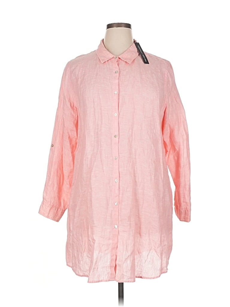 Tahari 3/4 Sleeve Button Down Shirt In Pink