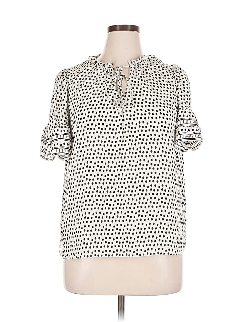 Pre-owned Max Studio Short Sleeve Blouse In White