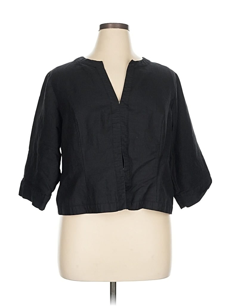 Pre-owned Ashley Stewart 3/4 Sleeve Button Down Shirt In Black