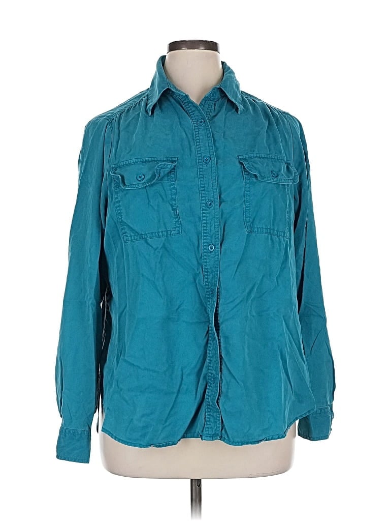 Pre-owned Lane Bryant Long Sleeve Button Down Shirt In Blue
