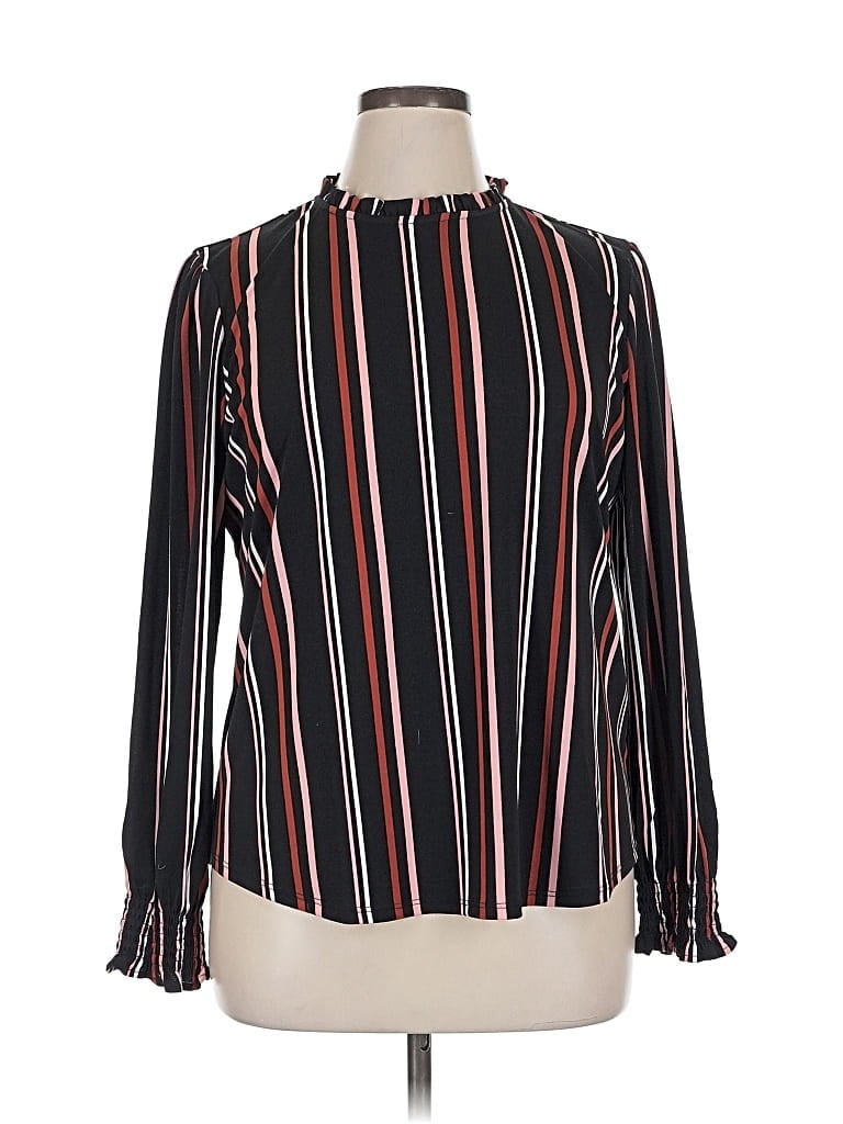 Pre-owned Adrianna Papell Long Sleeve Blouse In Black