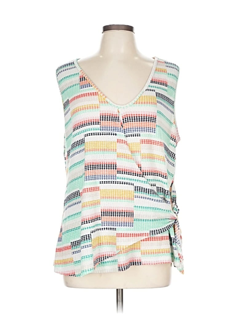 Pre-owned Like Love Sleeveless Top Green Plunge Neckline Tops