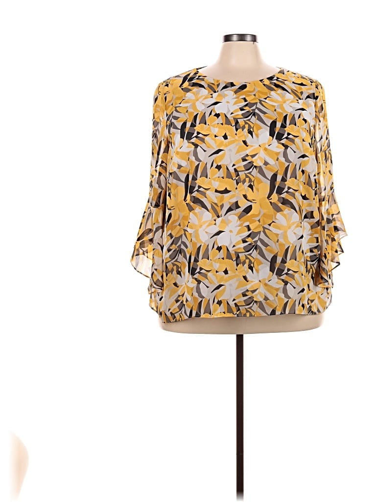 Pre-owned Kasper 3/4 Sleeve Blouse In Yellow