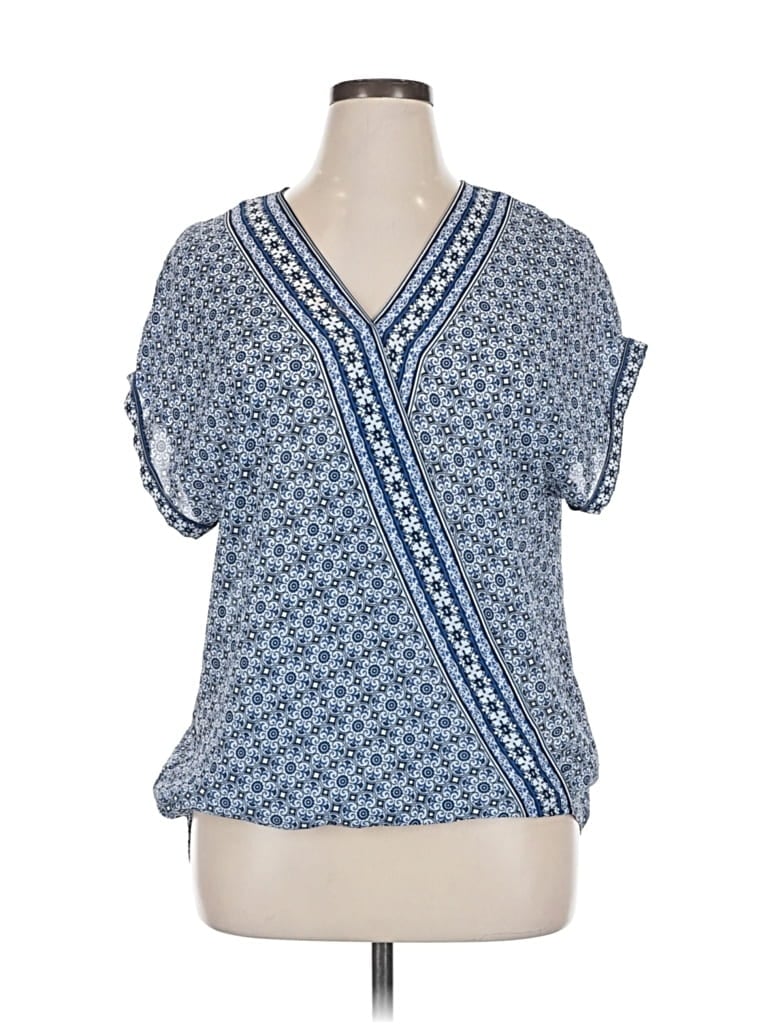 Pre-owned Max Studio Short Sleeve Blouse In Blue