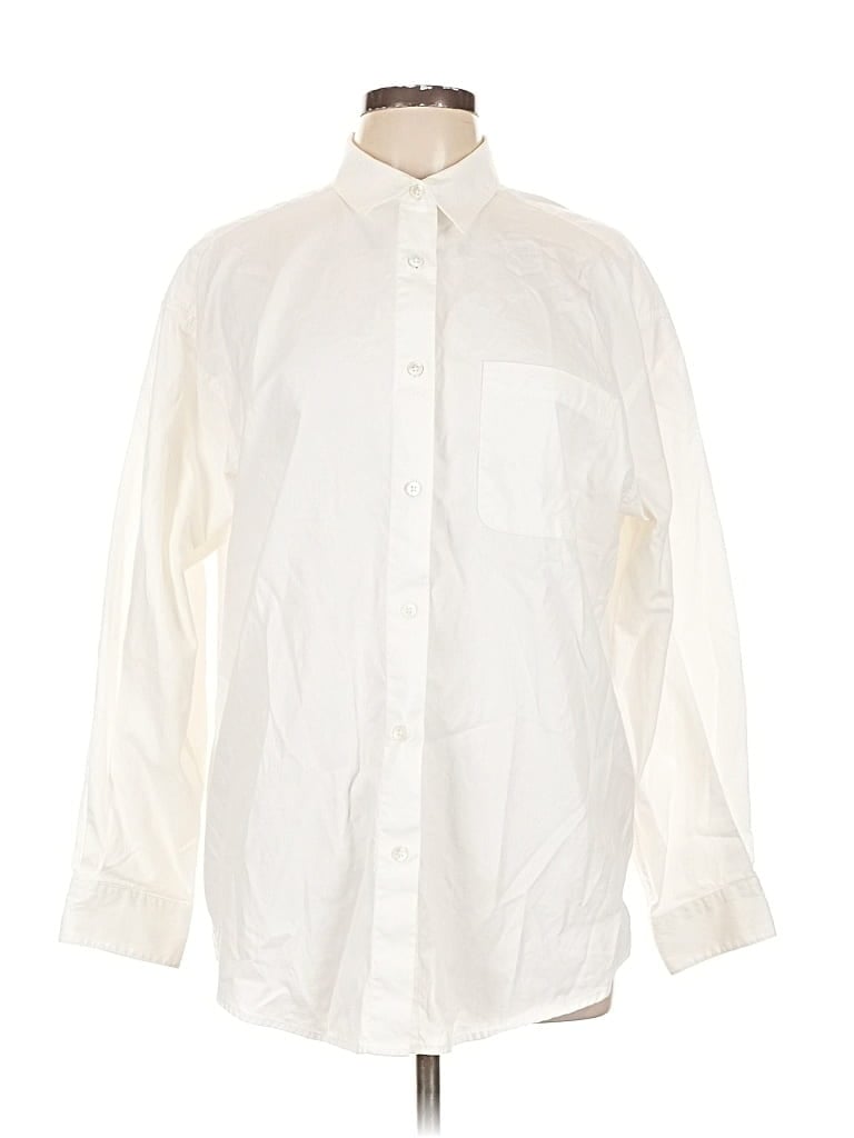 Pre-owned Eddie Bauer Long Sleeve Button Down Shirt In White