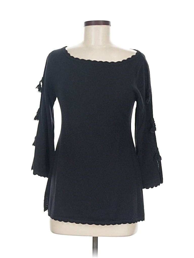 Pre-owned Nanette Lepore 3/4 Sleeve Top Black Boatneck Tops