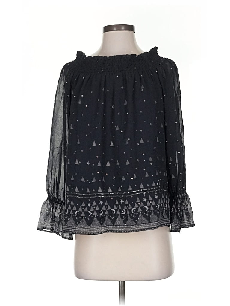 Pre-owned Joie 3/4 Sleeve Silk Top Black Off The Shoulder Neckline Tops