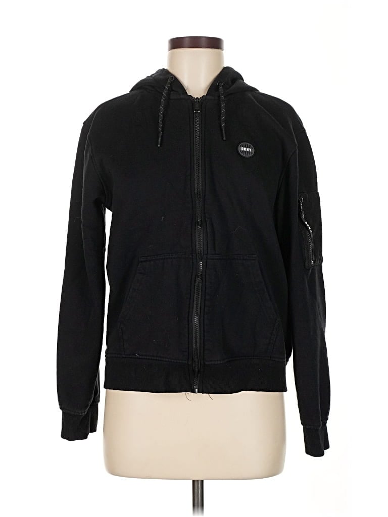 Pre-owned Dkny Zip Up Hoodie In Black