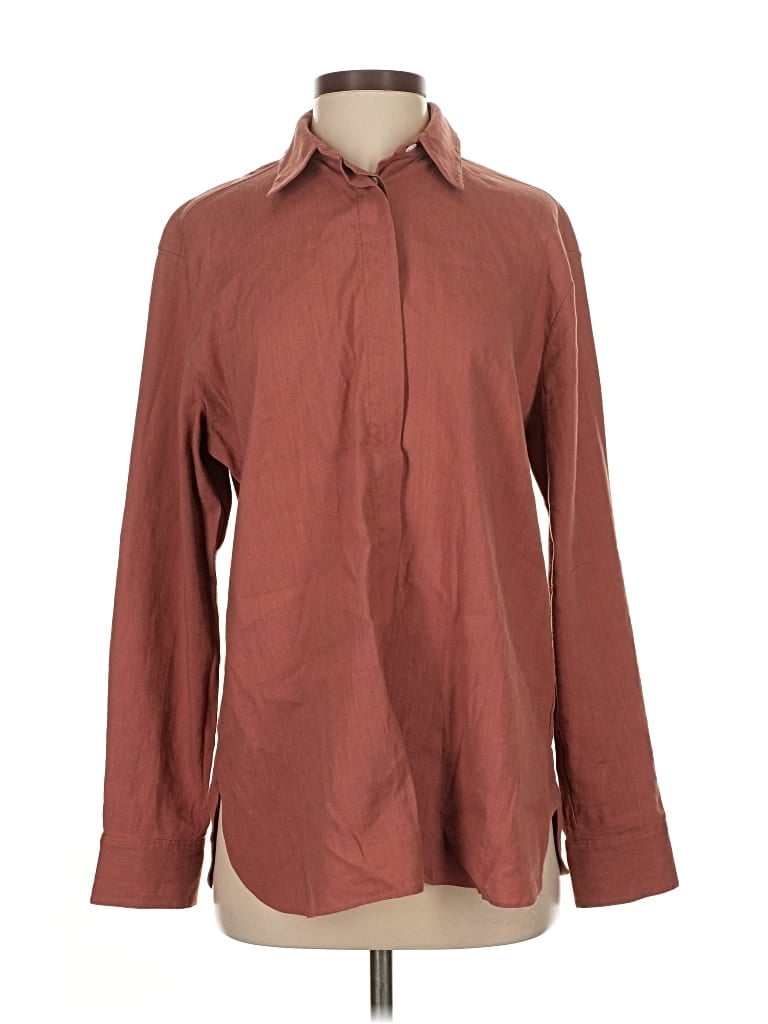 Pre-owned Theory Long Sleeve Button Down Shirt In Brown