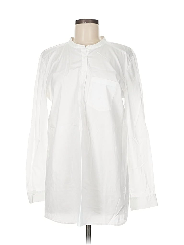 Pre-owned Eileen Fisher Long Sleeve Blouse In White