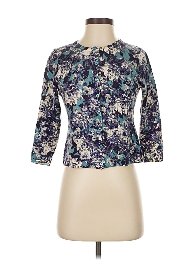 Pre-owned Garnet Hill Wool Cardigan Sweater In Blue