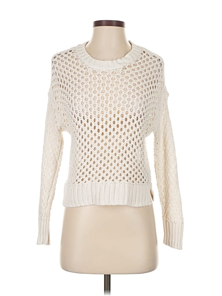 Pre-owned Abercrombie & Fitch Long Sleeve Top Ivory Turtleneck Tops In White