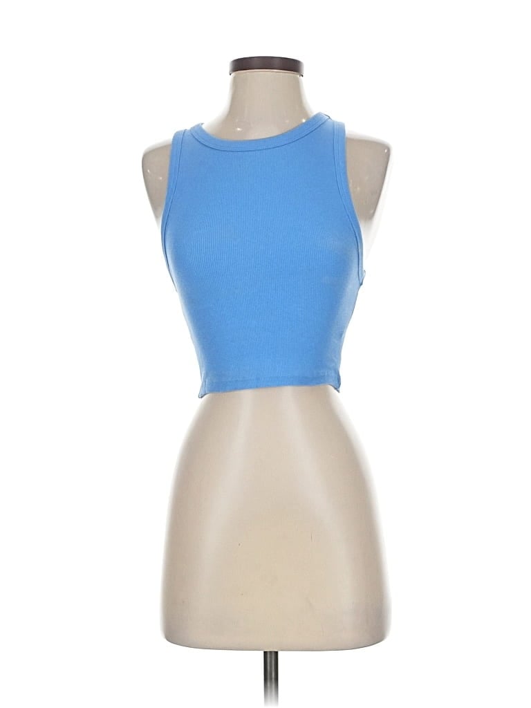 Pre-owned Zara Tank Top Blue Halter Neckline Tops