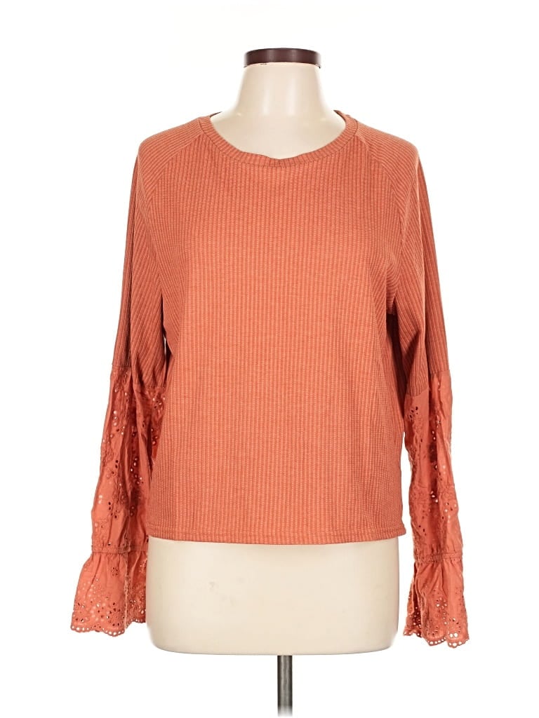 Pre-owned Listicle Long Sleeve Top Orange Boatneck Tops