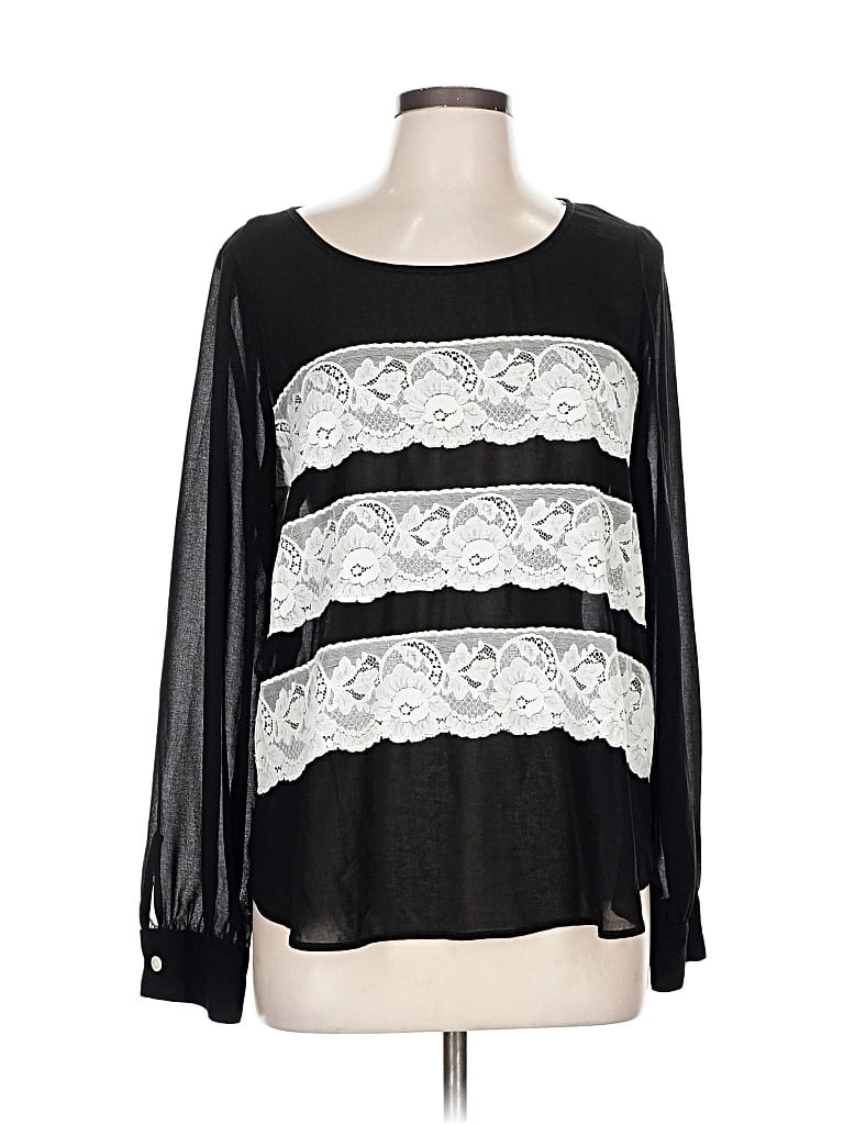Pre-owned Karen Kane Long Sleeve Blouse In Black