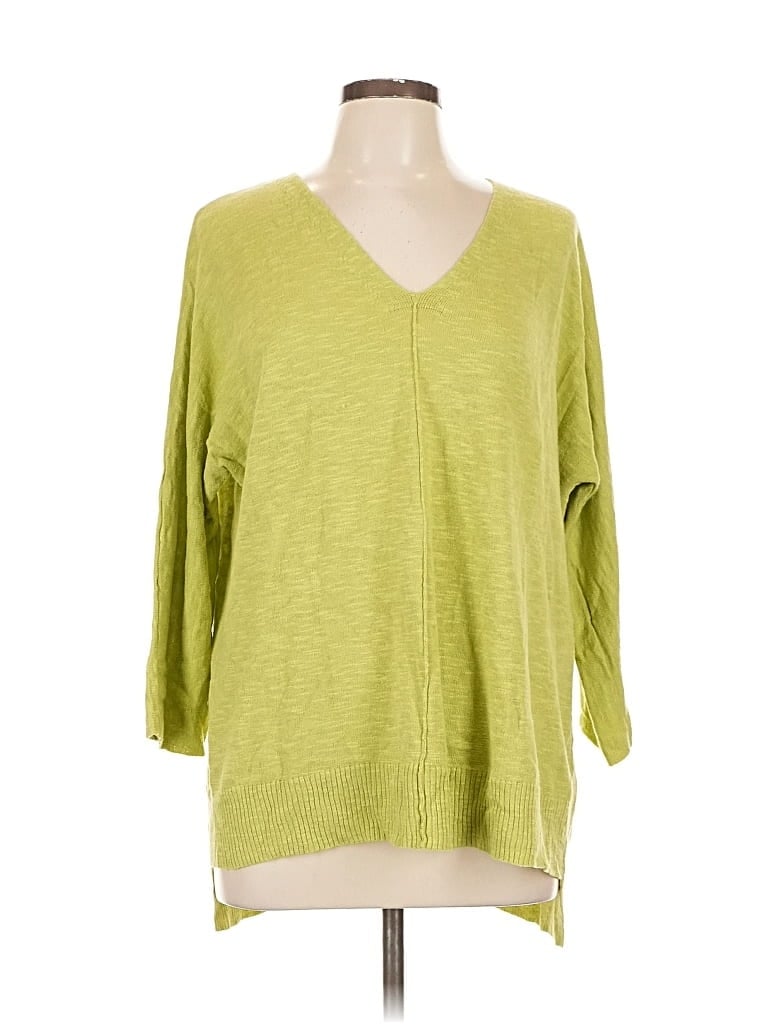 Pre-owned Eileen Fisher 3/4 Sleeve Top Green V Neck Tops