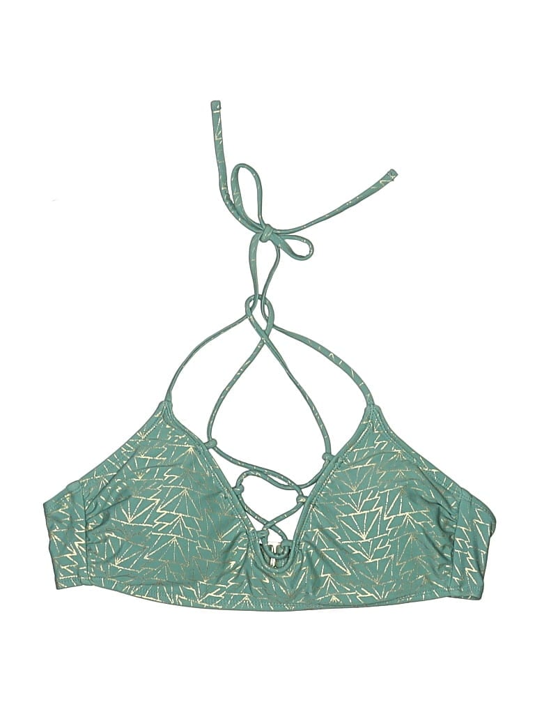 Pre-owned Hot Water Swimsuit Top Green Paisley Pattern Swimwear