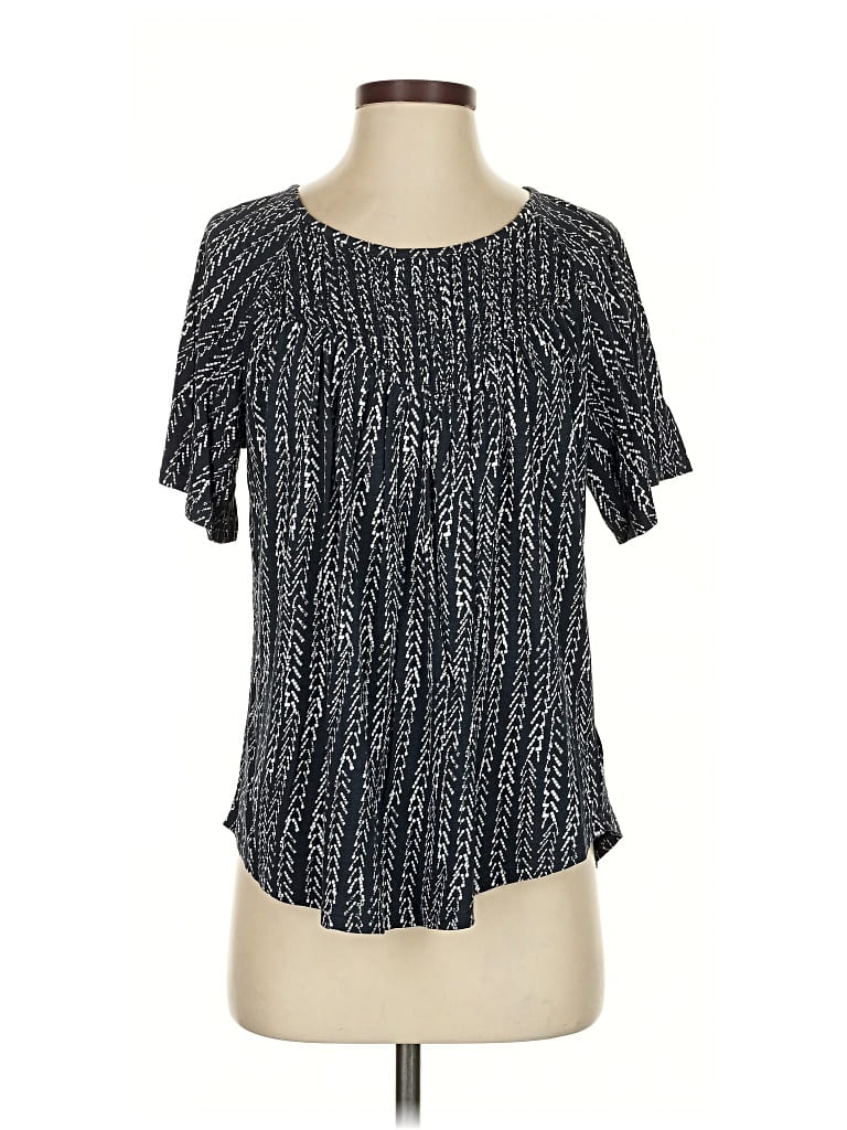 Pre-owned Lucky Brand Short Sleeve Blouse In Black