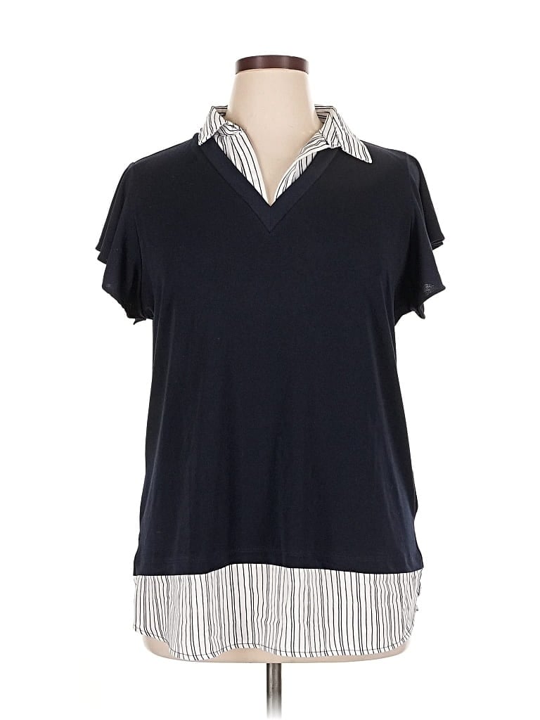 Pre-owned Adrianna Papell Short Sleeve Blouse In Blue