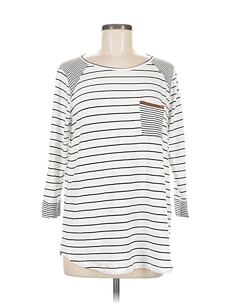 Pre-owned Pink Clover Long Sleeve Top White Boatneck Tops