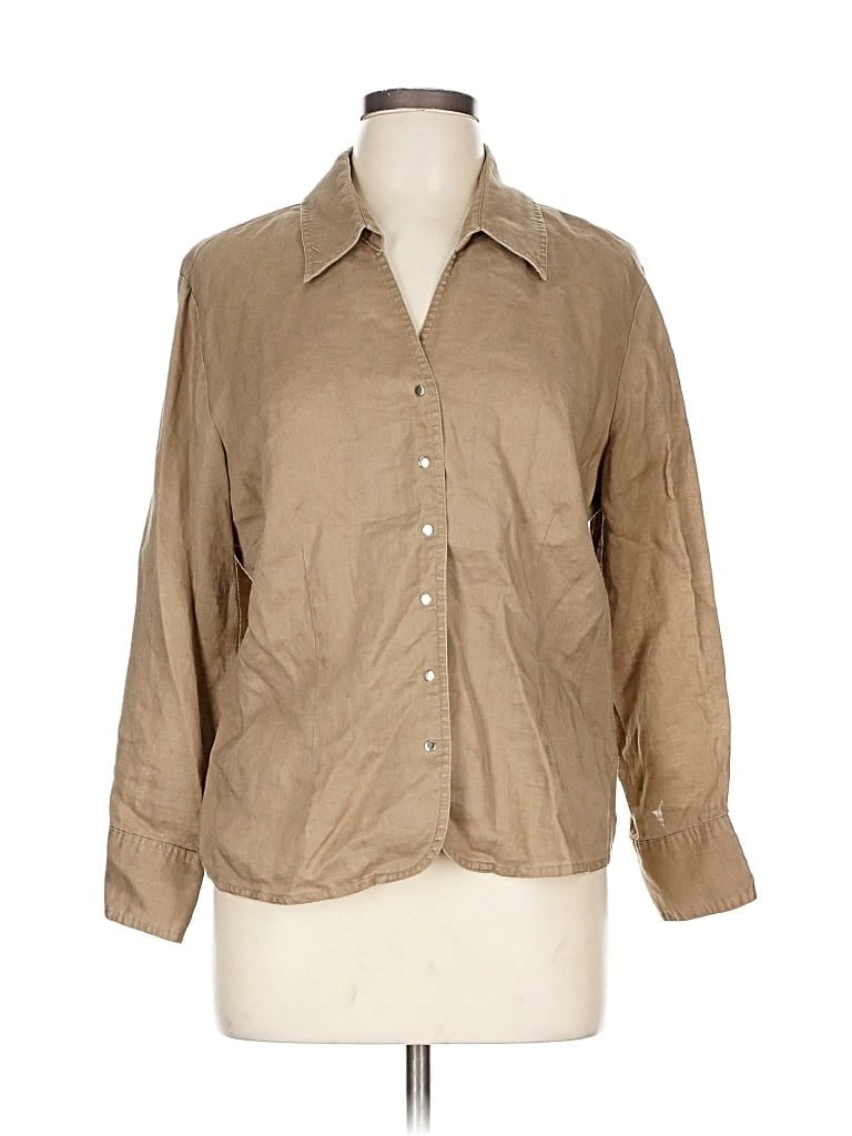 Pre-owned Coldwater Creek 3/4 Sleeve Button Down Shirt In Brown