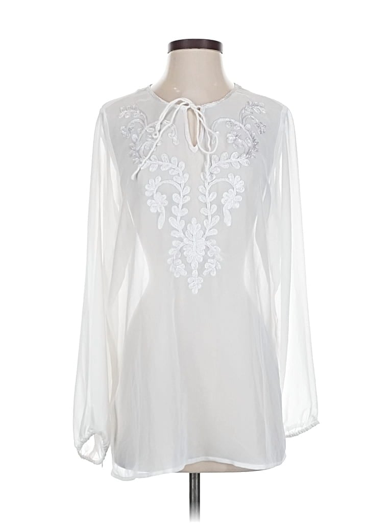 Pre-owned Susan Graver Long Sleeve Blouse In White