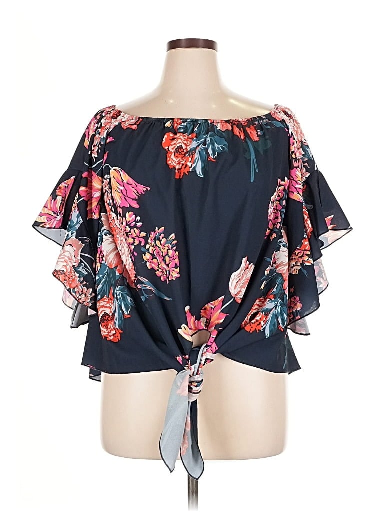 Pre-owned Unbranded Short Sleeve Blouse In Blue