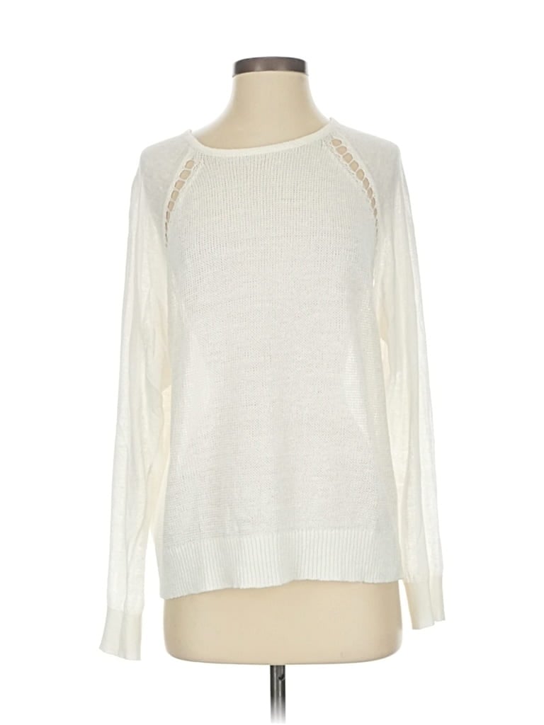 Pre-owned Theory Long Sleeve Top Ivory Crew Neck Tops In White
