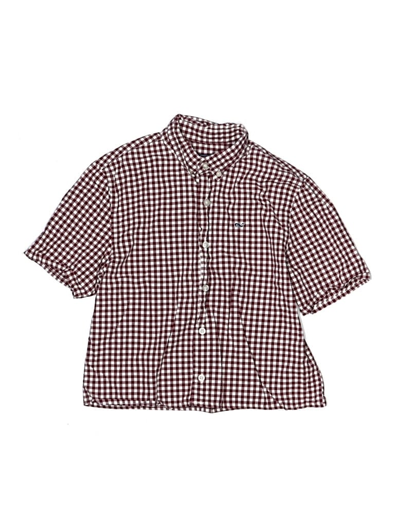 Pre-owned Vineyard Vines Kids' Short Sleeve Button Down Shirt In Burgundy