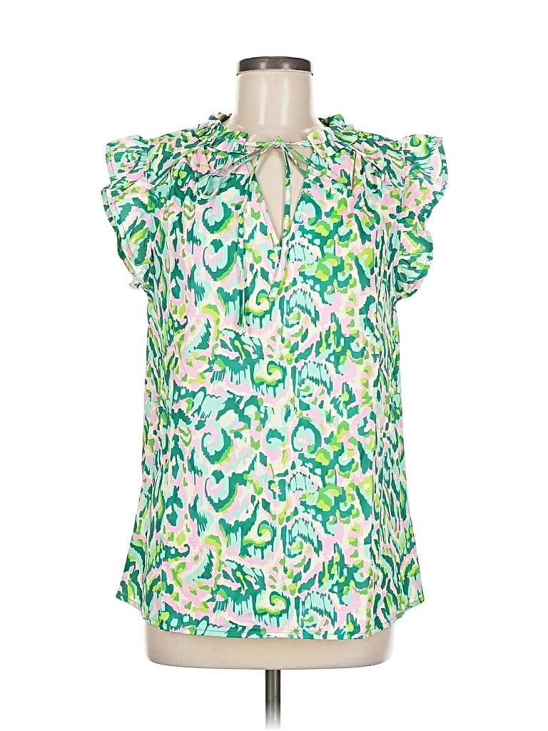Pre-owned Unbranded Short Sleeve Blouse In Green