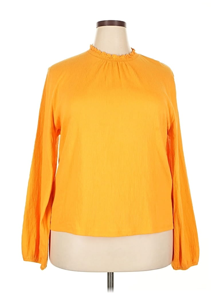 Pre-owned J.crew Factory Store Long Sleeve Blouse In Orange