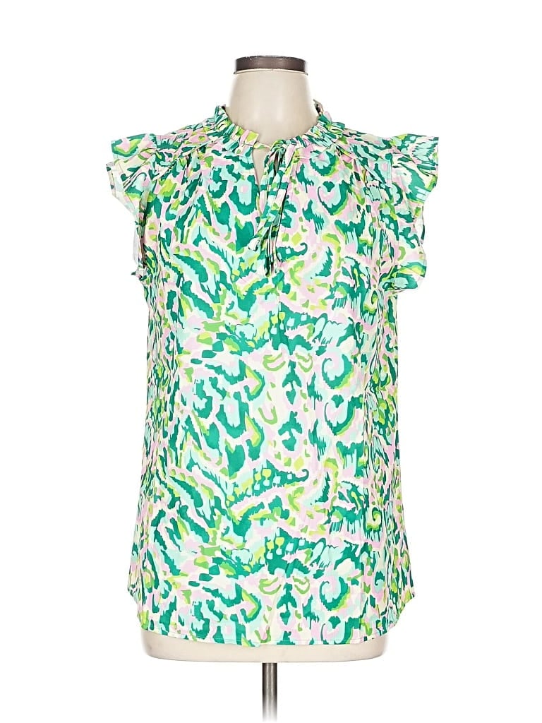 Pre-owned Unbranded Short Sleeve Blouse In Green