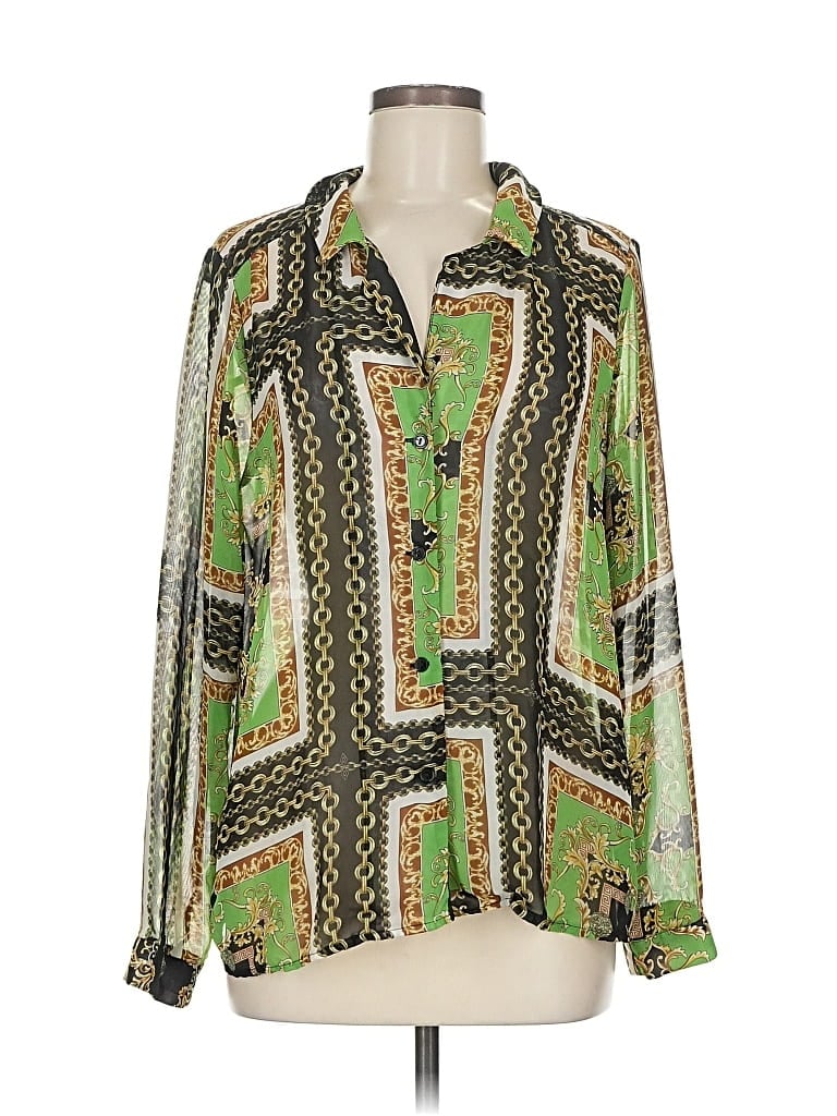 Pre-owned Timing Long Sleeve Blouse In Green
