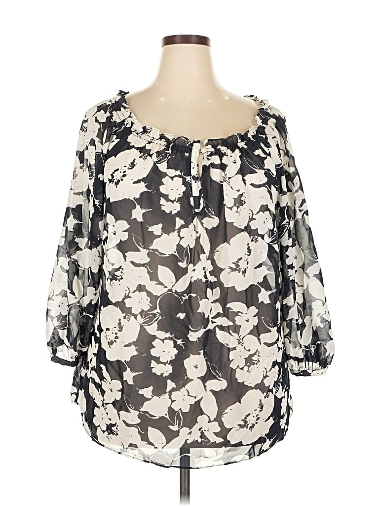 Pre-owned Chaps 3/4 Sleeve Blouse In Gray